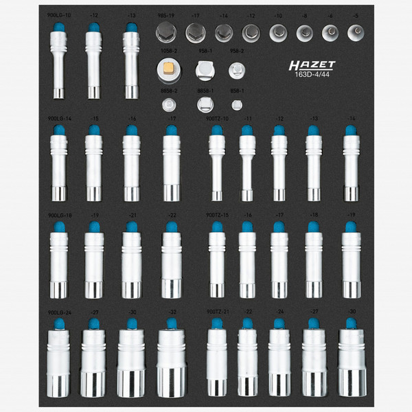 Hazet 163D-4/44 Metric Socket Set in Foam Tray, 1/2" Drive, 44 Pieces - KC Tool