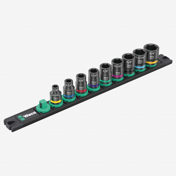 Wera 005452 9608 Magnetic Rail B Impaktor Imperial 1 Impact Socket Set, 3/8" Drive, SAE, 9 Pieces - KC Tool