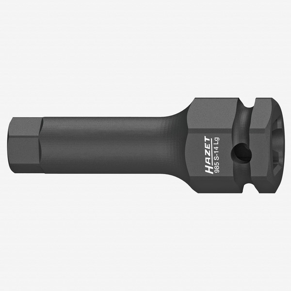 Hazet 985S-14LG Extra-Long 14 mm Inside Hex Impact Socket, 1/2" Drive, 24 mm Outside Hex Drive, 75 mm - KC Tool