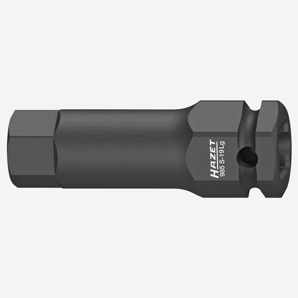 Hazet 985S-19LG Extra-Long 19 mm Inside Hex Impact Socket, 1/2" Drive, 24 mm Outside Hex Drive, 75 mm - KC Tool