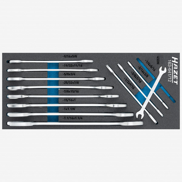 Hazet 163-641/12 SAE Double Open End Wrench Set, 1/4" - 1 1/4", 12 Pieces - KC Tool
