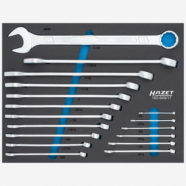 Hazet 163-640/17 SAE Combination Wrench Set, 1/4" - 1 1/2", 17 Pieces - KC Tool