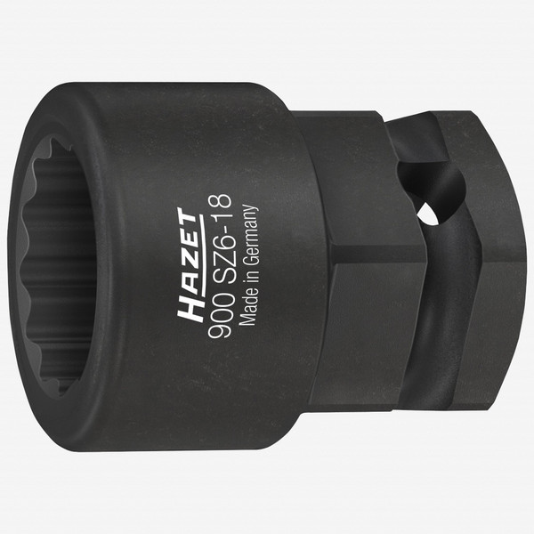 Hazet 900SZ6-18 18 mm Outside Hex Impact Socket, 1/2" Drive, 24 mm Outside Hex Drive, 12 Point - KC Tool