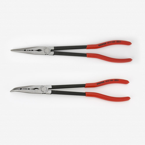 KNIPEX Tools - 2 Piece Extra Long Needle Nose Pliers Set With Keeper Pouch  (28 71 280, 28 81 280 and 9K 00 90 12 US) (9K0080128US)