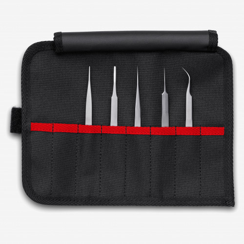 Knipex Stainless Steel Tweezer Set in Tool Roll, 5 Pieces
