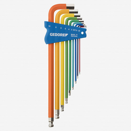 Gedore H 42 CKEL-09 Color-Coded Metric Hex L-Key Set, Long, 9