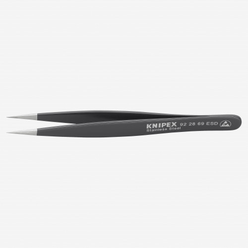 Knipex ESD Stainless Steel Positioning Tweezers, Angled, 4.75 Medium Tip