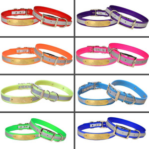 The Warner Sporting reflective dog collars with engraved brass tags. The Warner Sporting reflective dog collars with engraved brass tags.