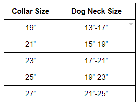 Sizing Chart for Collars