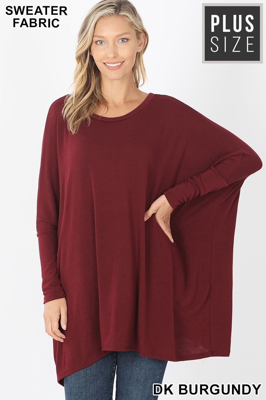 Zenana V Neck Sweatshirt Tunic OVERSIZED Long Pockets Burgundy Plus 1X 2X  3X - Conseil scolaire francophone de Terre-Neuve et Labrador