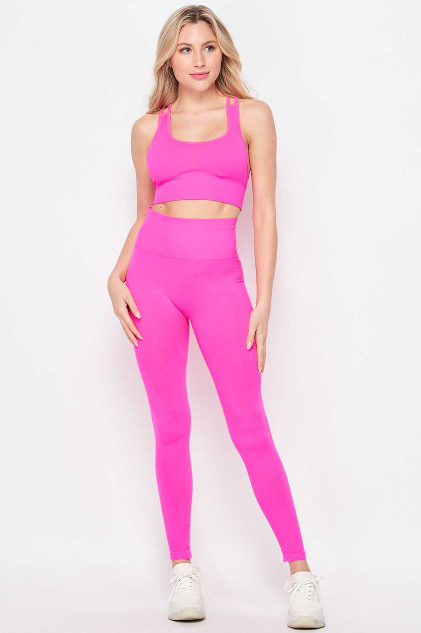 Pink seamless high waisted leggings for fitness