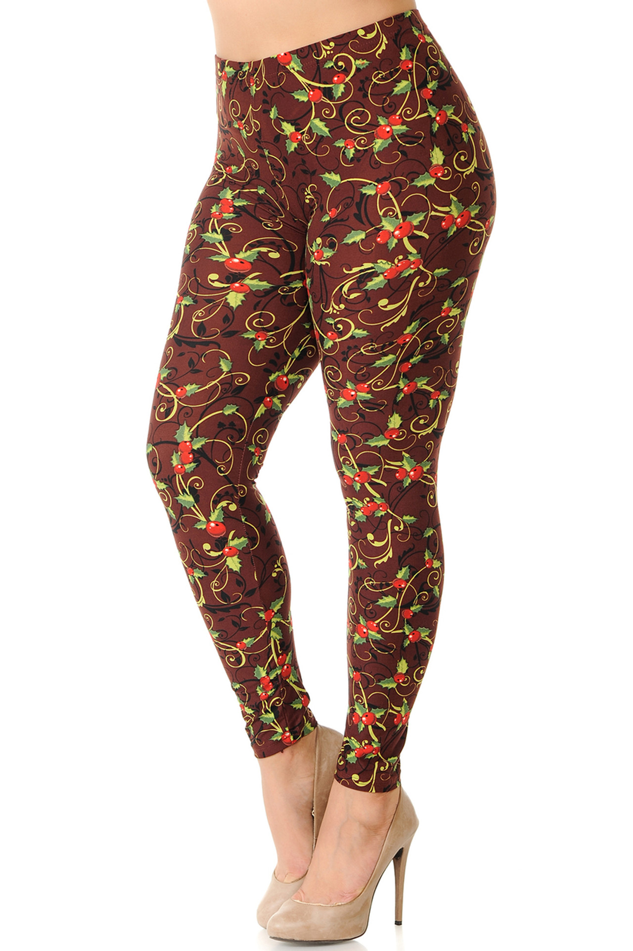 Buttery Soft Christmas Holly Plus Size Leggings