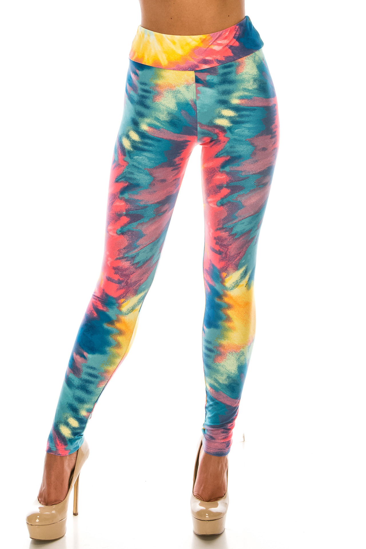 Buttery Smooth Multi-Color-Bold Tie Dye High Waisted Leggings - Plus Size