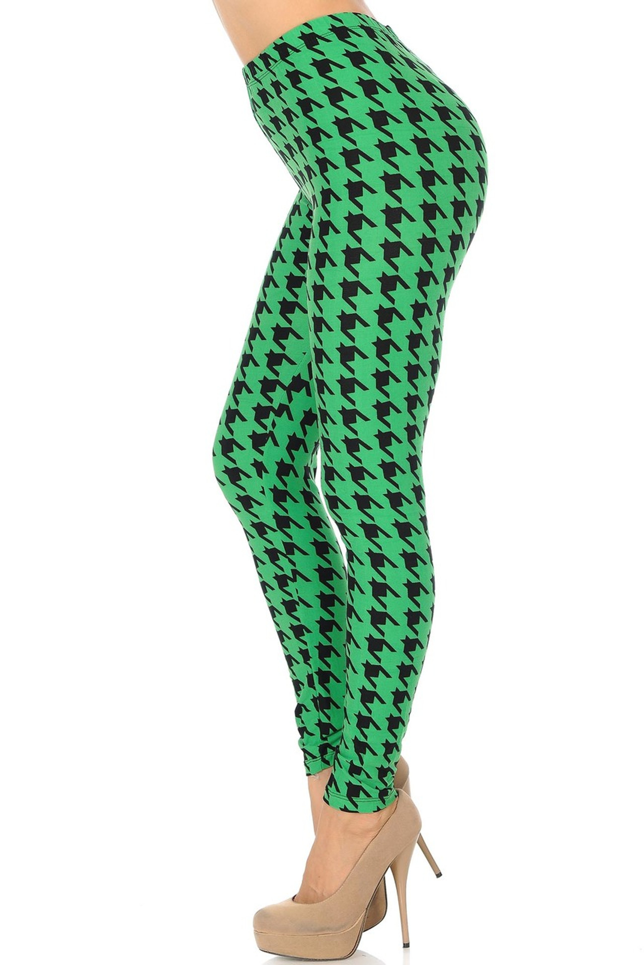 Buttery Smooth Green Houndstooth Leggings