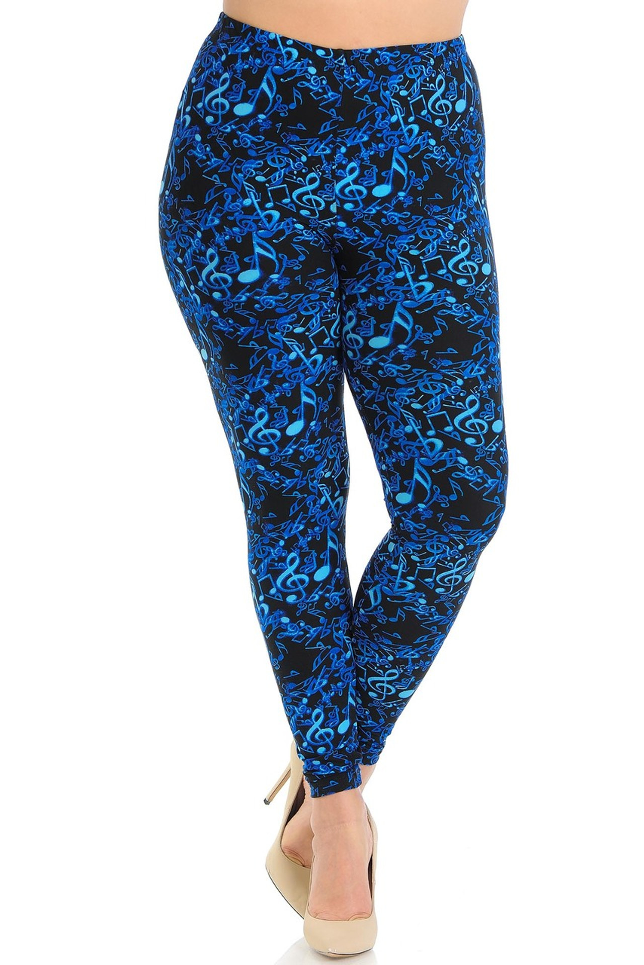 Buttery Smooth Electric Blue Music Note Extra Plus Size Leggings - 3X-5X