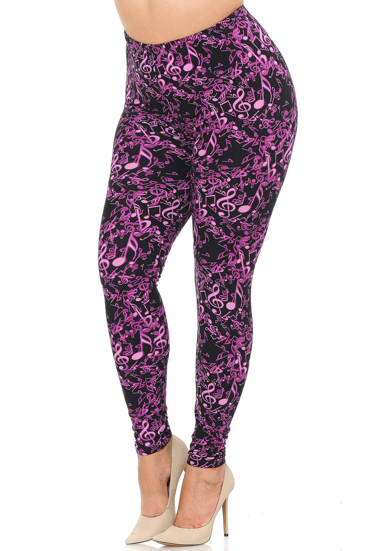 Buttery Smooth Electric Fuchsia Music Note Plus Size Leggings