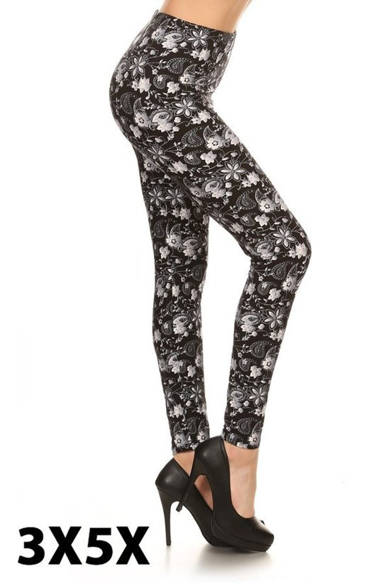 Buttery Smooth Monochrome Floral Paisley Extra Plus Size Leggings