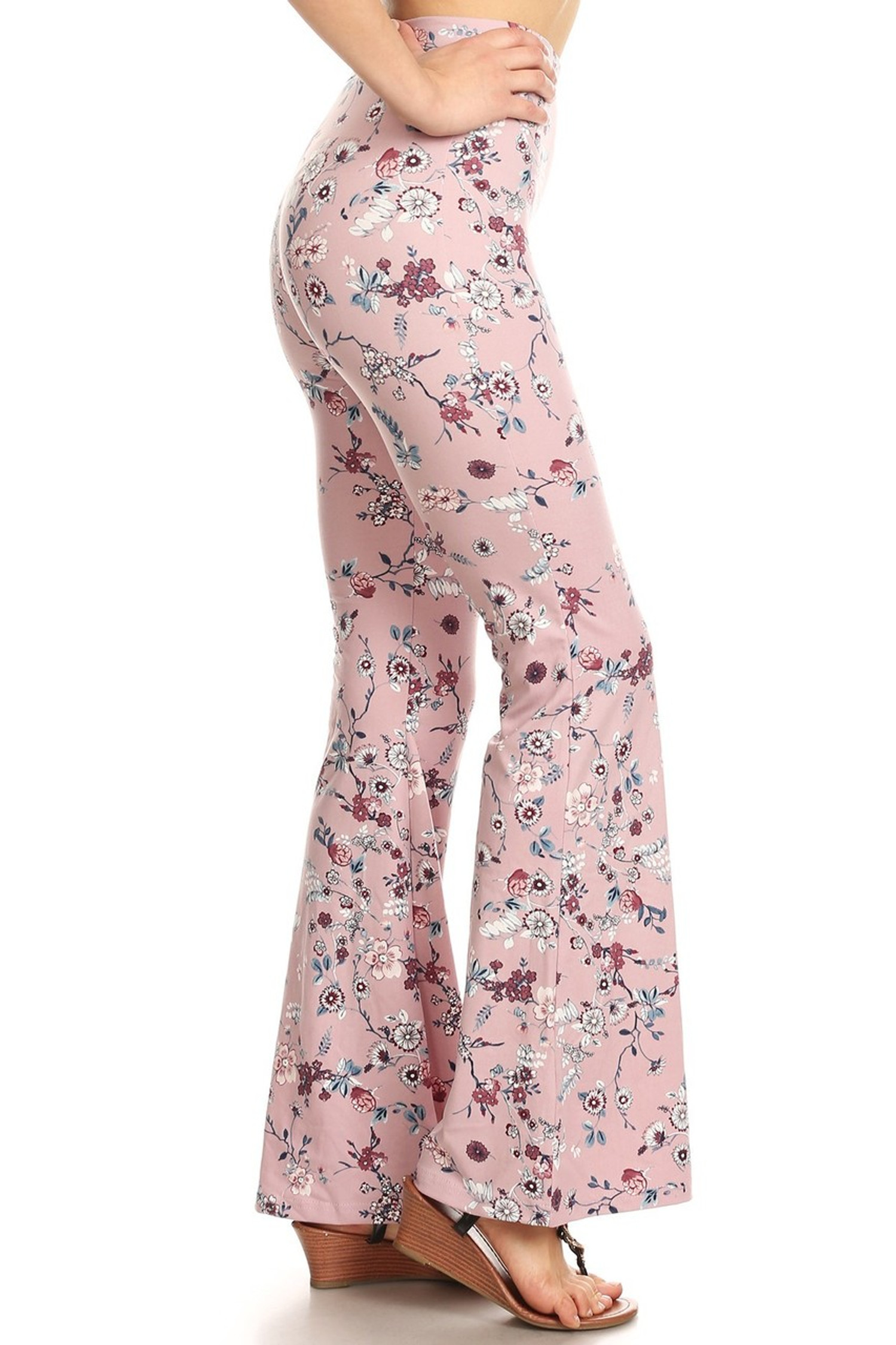 Buttery Soft Beautiful Blush Floral Bell Bottom Leggings | USA Fashion