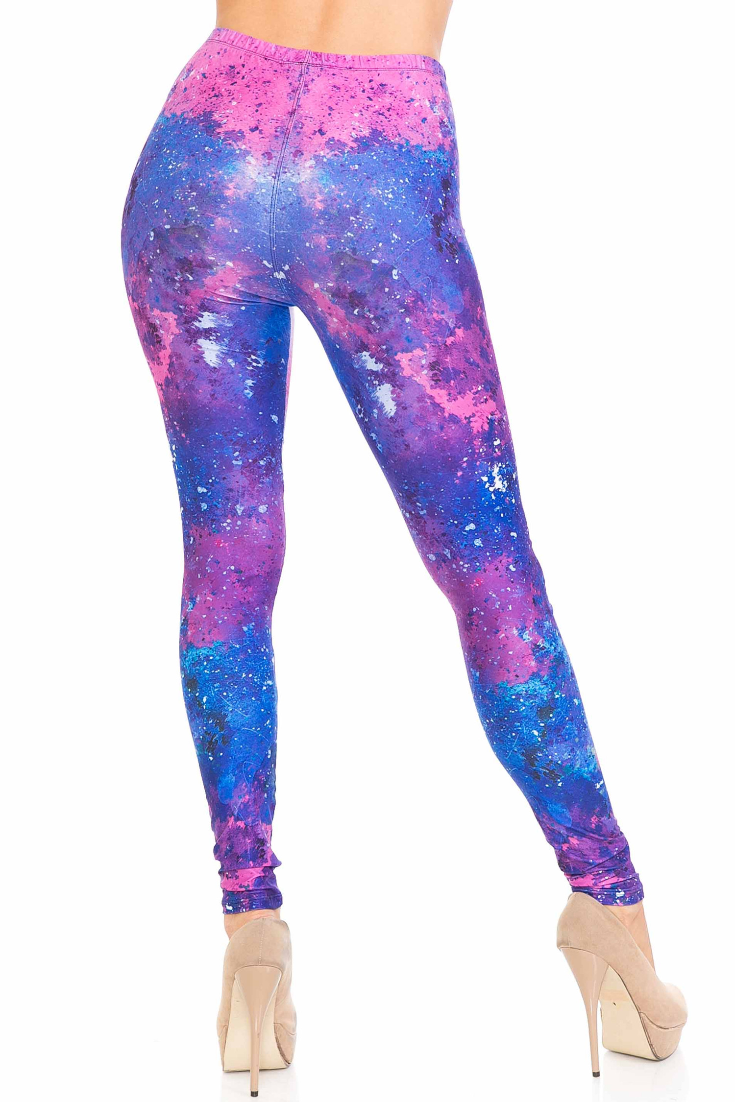 Creamy Soft Blue Fuchsia Nebula Plus Size Leggings - USA Fashion