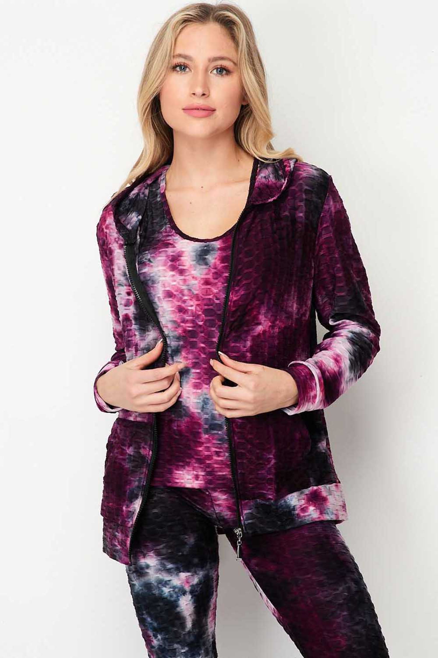 1/4 Zip Satin Stitch Sweatshirt Tie Dye Fabric