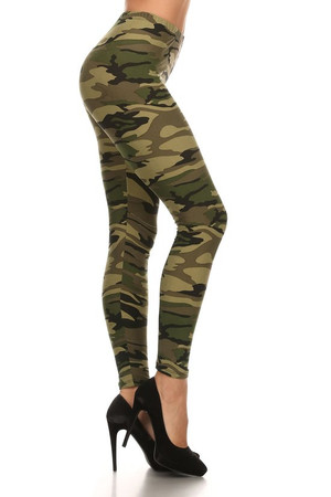 Side Image of Wholesale Buttery Smooth Green Camouflage  Leggings