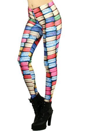 Left side leg image of Graphic Printed Macaroon Rainbow Leggings