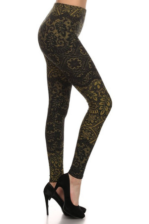 Buttery Smooth Plus Size Detailed Leaf Brushed Leggings - 3X-5X