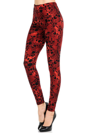 Wholesale Buttery Smooth Red Layers of Skulls Plus Size Leggings - 3X-5X