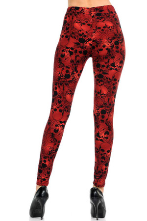 Buttery Smooth Red Layers of Skulls Plus Size Leggings - 3X-5X