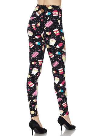 Buttery Smooth Summer Treats High Waisted Plus Size Leggings - White Mini Dots