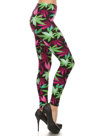 Buttery Smooth Fuchsia Marijuana Plus Size Leggings