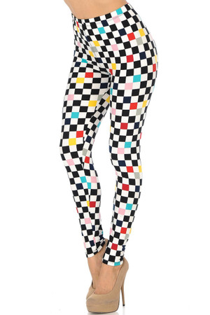 Buttery Smooth Color Accent Checkered Plus Size Leggings