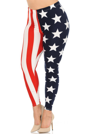 Buttery Smooth USA Split Flag Plus Size Leggings