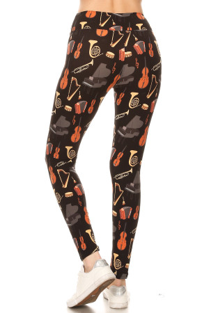 Rear view image of our body flattering Buttery Smooth Musical Instrument High Waisted Plus Size Leggings featuring a fabulous stand out look for any season.
