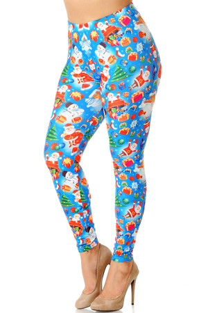 Creamy Soft Gorgeous Blue Christmas Plus Size Leggings