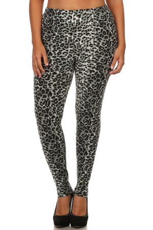 Front view image of our figure flattering Buttery Smooth Snow Leopard Plus Size Leggings with a full length skinny leg cut.