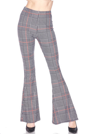 Buttery Smooth Burgundy Plaid Bell Bottom Leggings