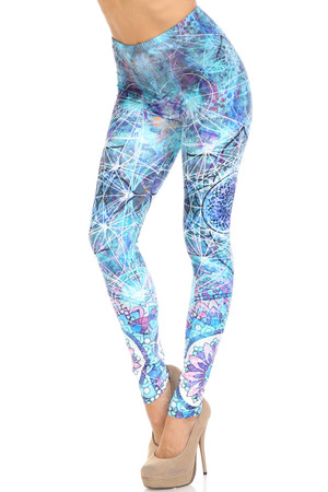 Creamy Soft Cyan Mandala Extra Plus Size Leggings - 3X-5X - USA Fashion™
