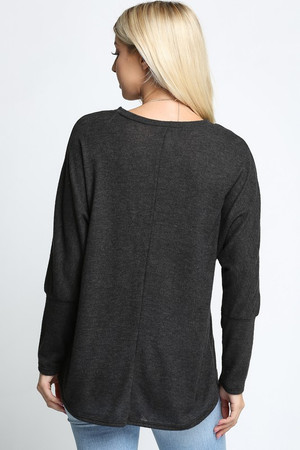 Charcoal Solid Long Sleeve Dolman Plus Size Top