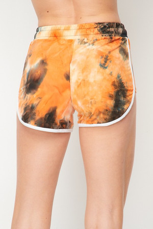 Buttery Soft Orange Tie Dye Side Striped Drawstring Waist Dolphin Shorts