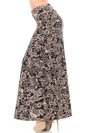 Buttery Soft Sand Pepper Paisley Plus Size Maxi Skirt