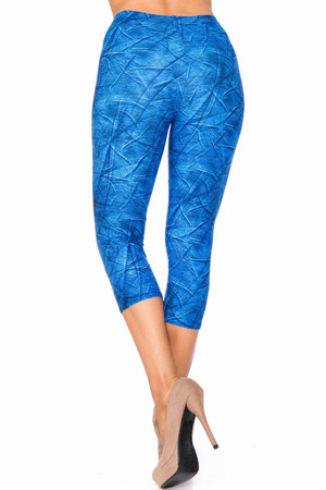 Creamy Soft Blue Wrinkled Denim Plus Size Capris - USA Fashion™