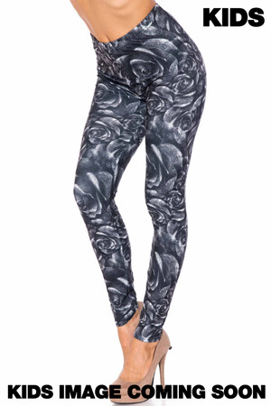 Creamy Soft Monochrome Rose Floral Kids Leggings - USA Fashion™
