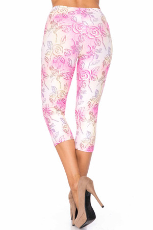 Creamy Soft 3D Pastel Ombre Rose Plus Size Capris - USA Fashion™