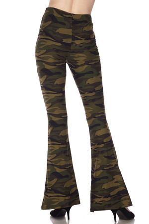 Buttery Soft Green Camouflage Bell Bottom Leggings