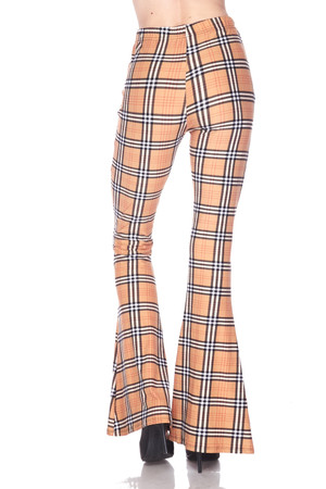 Buttery Soft Carmel Plaid Bell Bottom Leggings