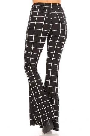 Buttery Soft Black and White Grid Bell Bottom Leggings