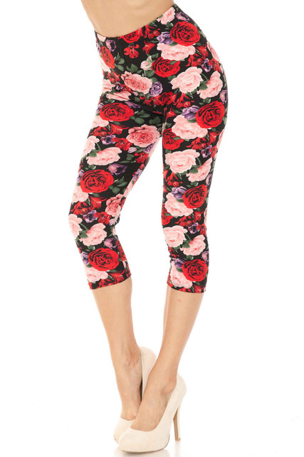 Beautiful Floral Leggings Full Length or Capri, Sizes XS-XL. White Flower  Capri Leggings for Women. P05 
