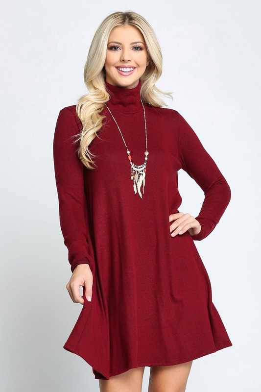 Long Sleeve Knit Mock Neck Plus Size Dress| Fashion