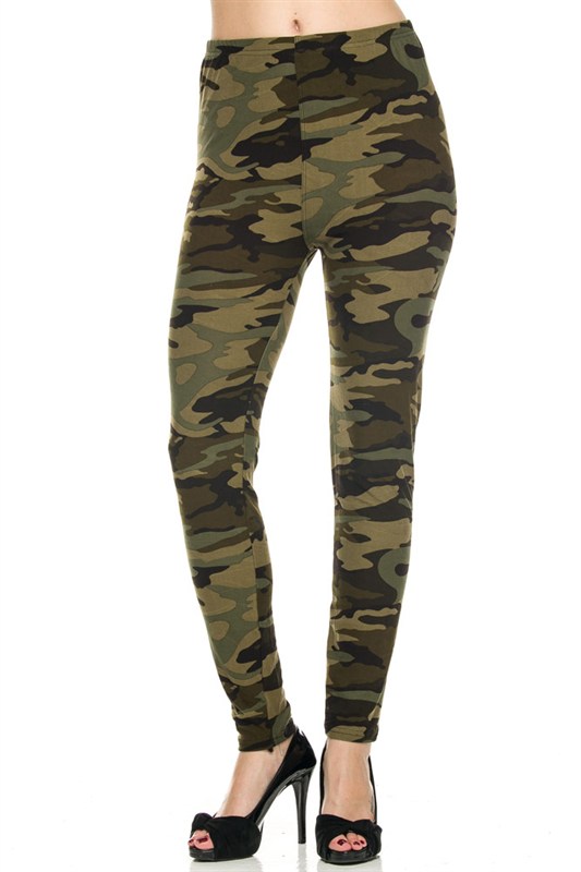 Front side image of Buttery Smooth Plus Size Green Camouflage Leggings